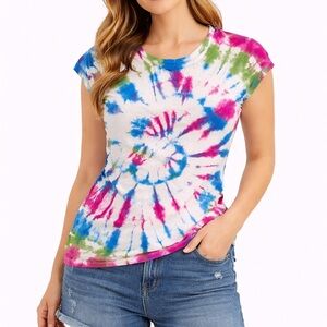 Hand Tie-Dye Short Sleeve Tee - Blue, Pink, Green, Women’s/Teens/Juniors Small,